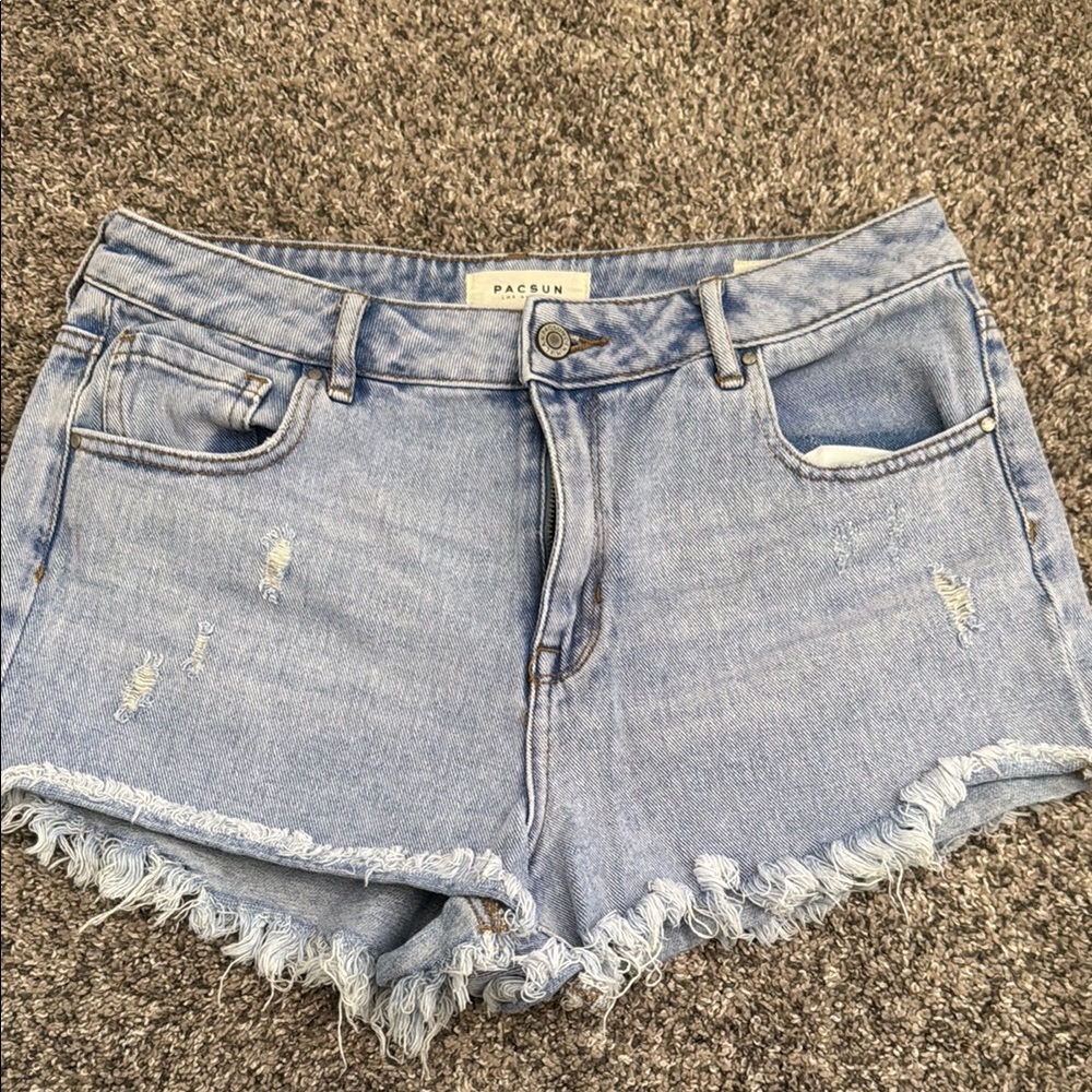 PacSun Women's Light Blue Denim High Rise Festival Shorts